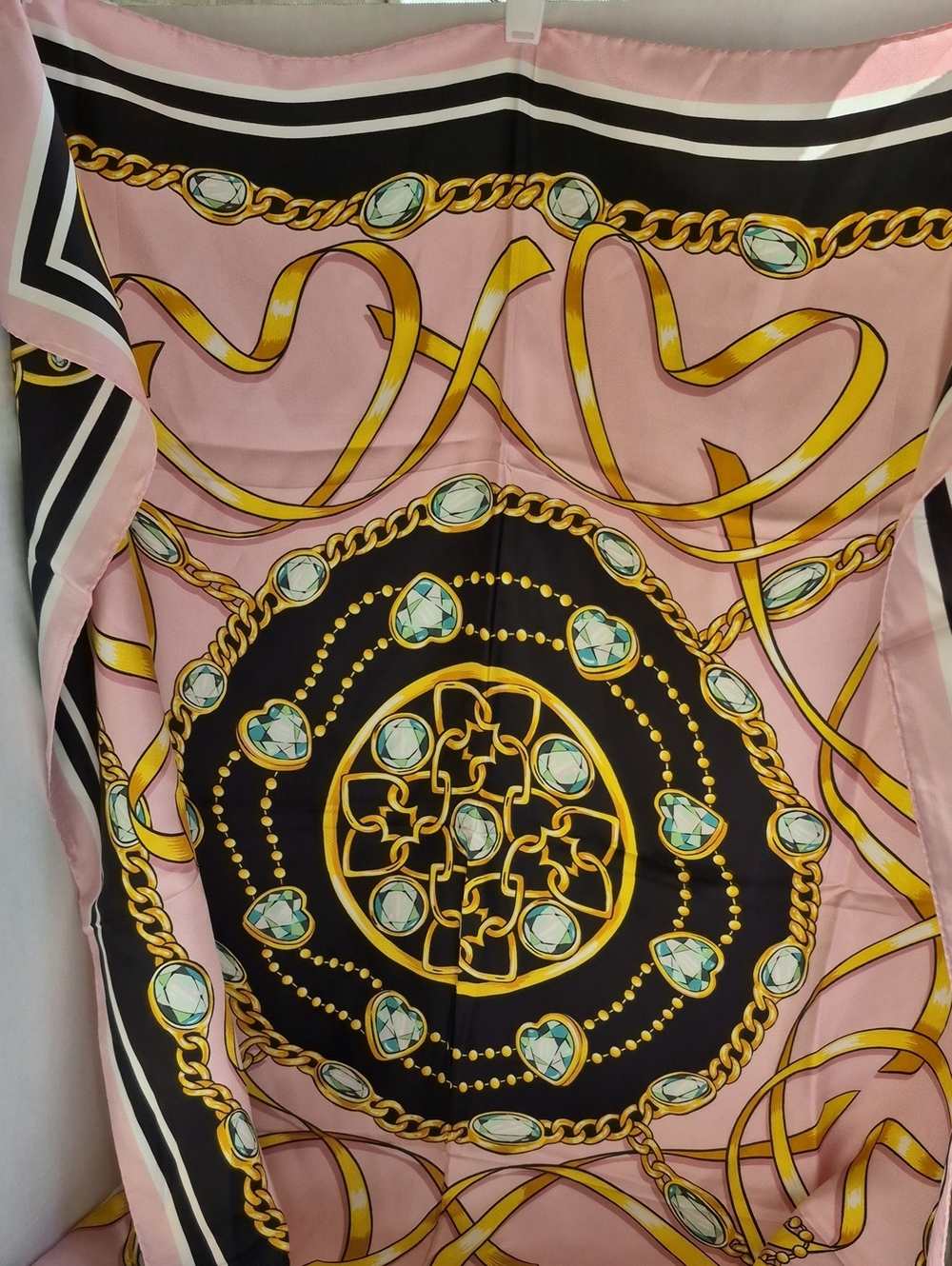 Boutique Moschino large pink black silk scarf old money elegance